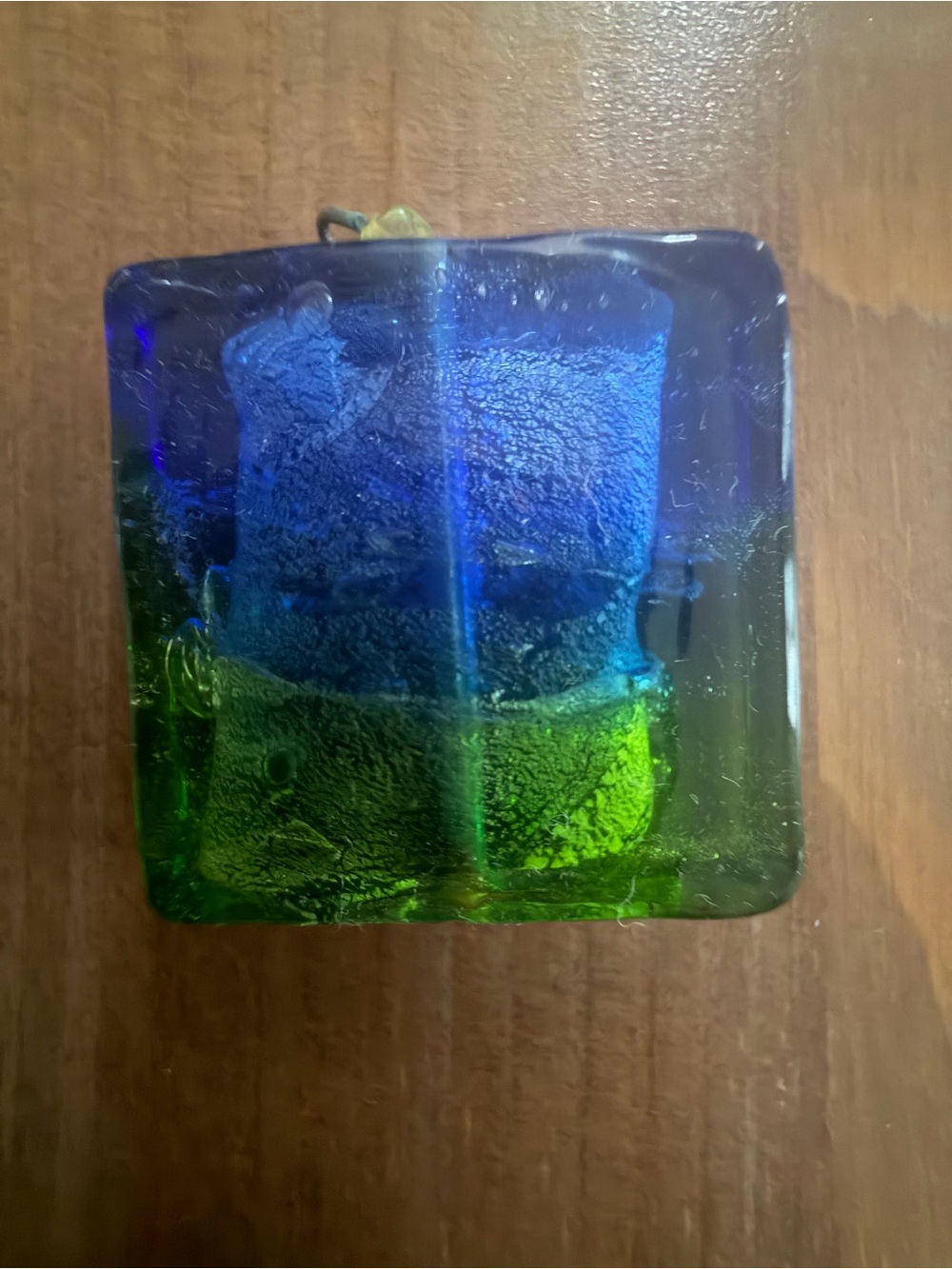 Handblown Blue and Green Glass Cube Pendant - necklace pendant